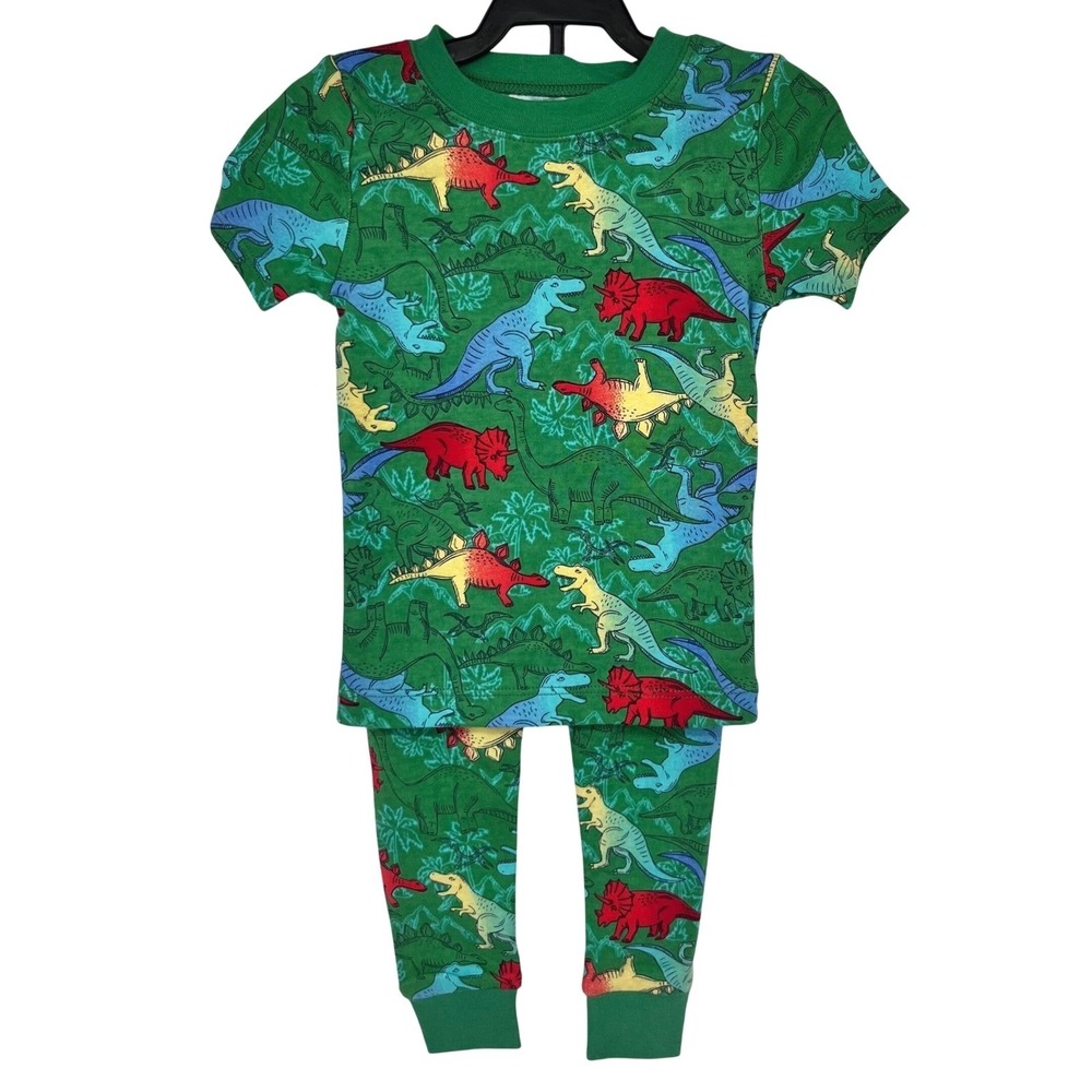 Green Dinosaur Pajama Set Boys 2T Colorful Snug Fit 2pc PJs Dino Sleepwear Cute